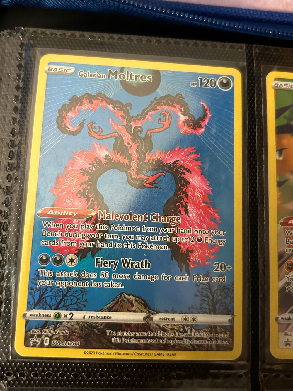 Pokemon Galarian Moltres Card - Blue & Pink Artwork